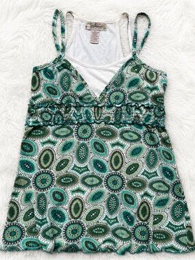 Y2K Younique XL top ~ teal and brown bohemian paisley pattern ~ Excellent